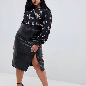 Fashion Union Plus Pu Pencil Skirt with Side Split